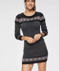 KangaROOS Strickkleid mit Norweger-Muster Schwarz-weiß, Blau-gemustert, Grau-meliert-gemustert-rosa
