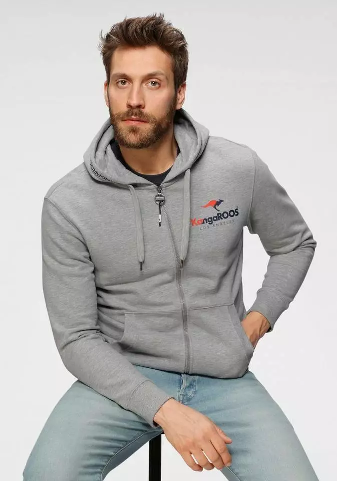 KangaROOS Kapuzensweatshirt mit Logobrustprint Grau-meliert, Schwarz 1 KangaROOS Kapuzensweatshirt mit Logobrustprint Grau-meliert, Schwarz