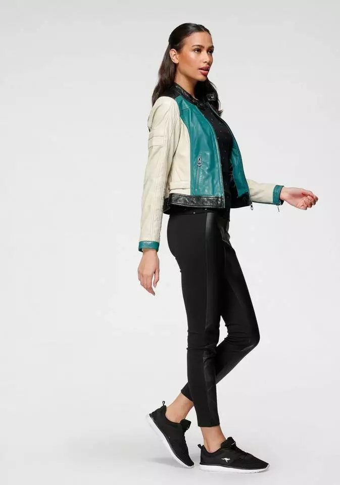 KangaROOS Lederjacke mit farbigen Streifendetails Schwarz-rot, Grün-offwhite 5 KangaROOS Lederjacke mit farbigen Streifendetails Schwarz-rot, Grün-offwhite – Bild 5