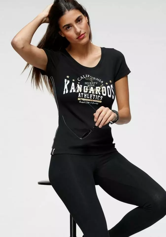 KangaROOS T-Shirt mit goldgfarbenem Glitzerdruck 1 KangaROOS T-Shirt mit goldgfarbenem Glitzerdruck