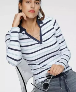 KangaROOS Langarm-Poloshirt mit KangaROOS Schriftzug am Ärmel Weiß-marine, Bordeaux-weiß