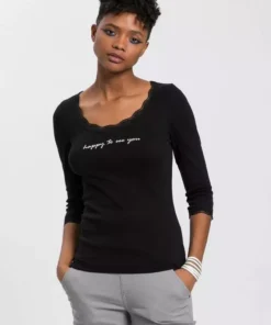 KangaROOS T-Shirt mit Spitzenband am V-Ausschnitt & 3/4-Arm - NEUE KOLLEKTION Schwarz, Weiß -KangaROOS Verkaufsladen 128c64ef 77d3 5161 98cc 4b2ff3653247