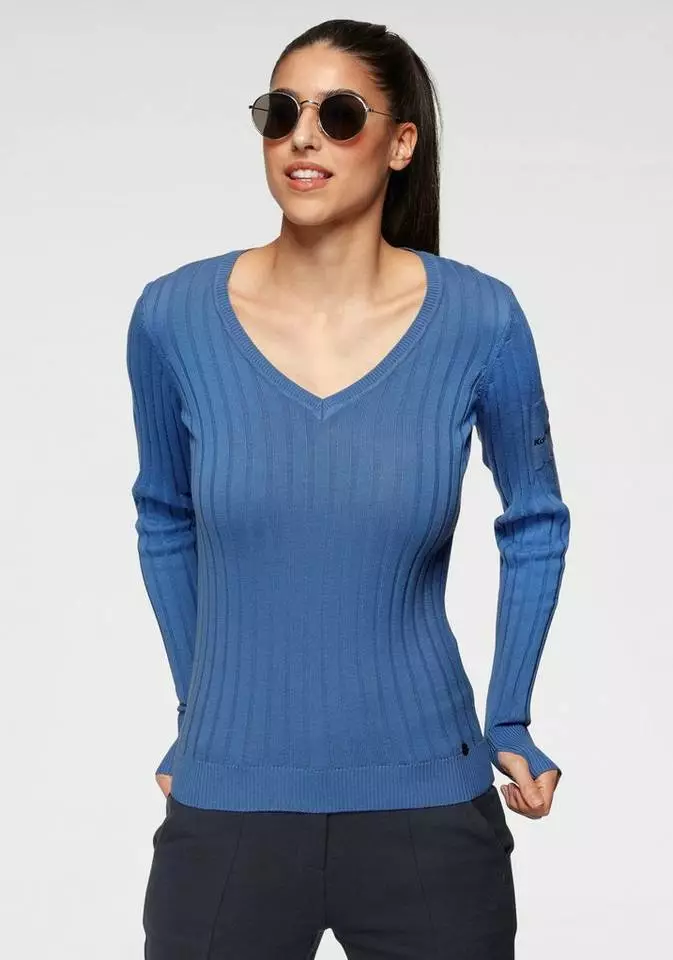 KangaROOS V-Ausschnitt-Pullover in breit geripptem Feinstrick Hellgrau-melange, Aquablau, Marine, Khaki 22 KangaROOS V-Ausschnitt-Pullover in breit geripptem Feinstrick Hellgrau-melange, Aquablau, Marine, Khaki – Bild 22