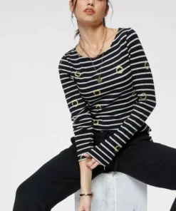 KangaROOS Langarmshirt mit Streifen und Allover-Print Schwarz-hellgrau-meliert, Wei&szlig;-rosa-gestreift, Marine-wei&szlig;-gestreift -KangaROOS Verkaufsladen 15cd6d0c 999b 5965 9159 d2358b444edf