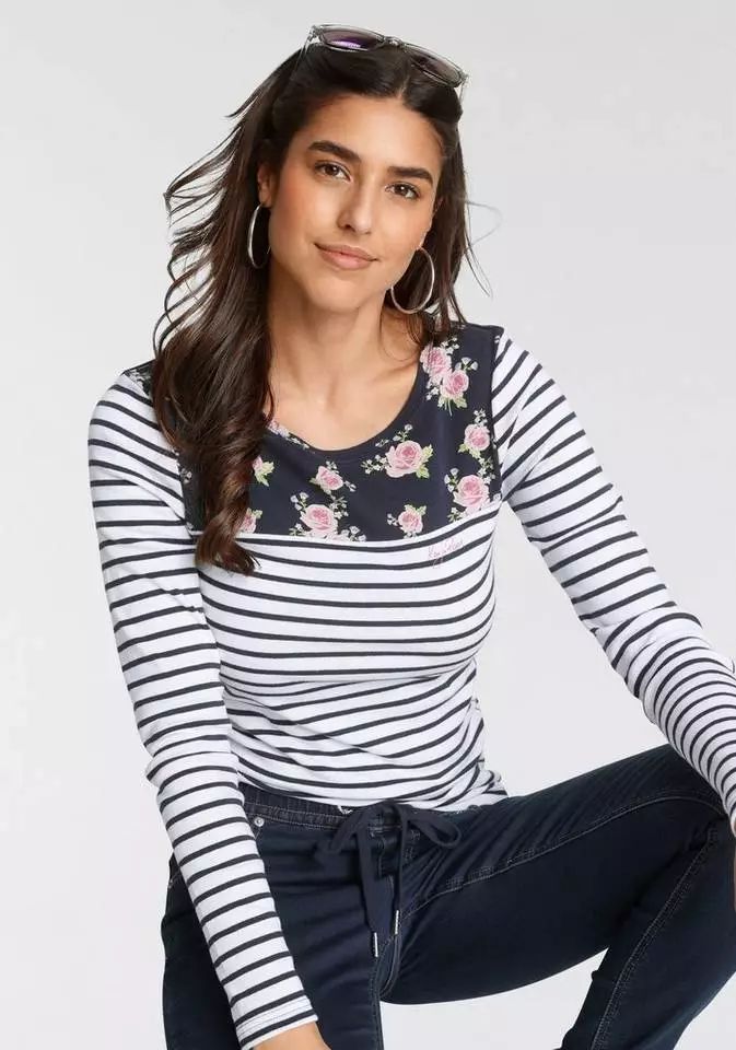 KangaROOS Langarmshirt mit modischem Streifen und Blumen-Mix - NEUE KOLLEKTION Marine-weiß, Anthrazit-weiß, Rosa-weiß 6 KangaROOS Langarmshirt mit modischem Streifen und Blumen-Mix - NEUE KOLLEKTION Marine-weiß, Anthrazit-weiß, Rosa-weiß – Bild 6