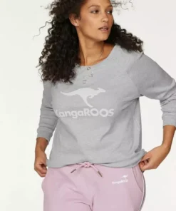 KangaROOS Sweater mit großem Label-Print vorne Hellgrau-meliert, Blau, Wei&szlig;, Schwarz -KangaROOS Verkaufsladen 21320444
