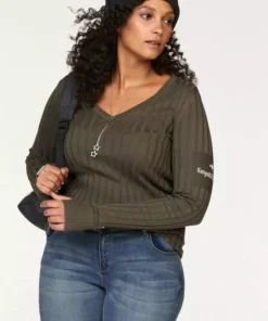 KangaROOS V-Ausschnitt-Pullover in breit geripptem Feinstrick Hellgrau-melange, Aquablau, Marine, Khaki 52 KangaROOS V-Ausschnitt-Pullover in breit geripptem Feinstrick Hellgrau-melange, Aquablau, Marine, Khaki -KangaROOS Verkaufsladen 21321101