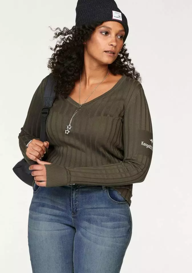 KangaROOS V-Ausschnitt-Pullover in breit geripptem Feinstrick Hellgrau-melange, Aquablau, Marine, Khaki 26 KangaROOS V-Ausschnitt-Pullover in breit geripptem Feinstrick Hellgrau-melange, Aquablau, Marine, Khaki – Bild 26