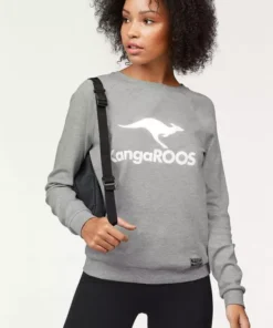 KangaROOS Sweater mit großem Label-Print vorne Hellgrau-meliert, Blau, Wei&szlig;, Schwarz -KangaROOS Verkaufsladen 21381786