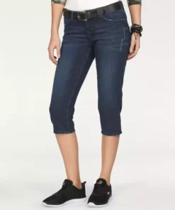 KangaROOS Caprijeans in 7/8 Länge mit destroyed Details Darkblue-used, Blau-denim