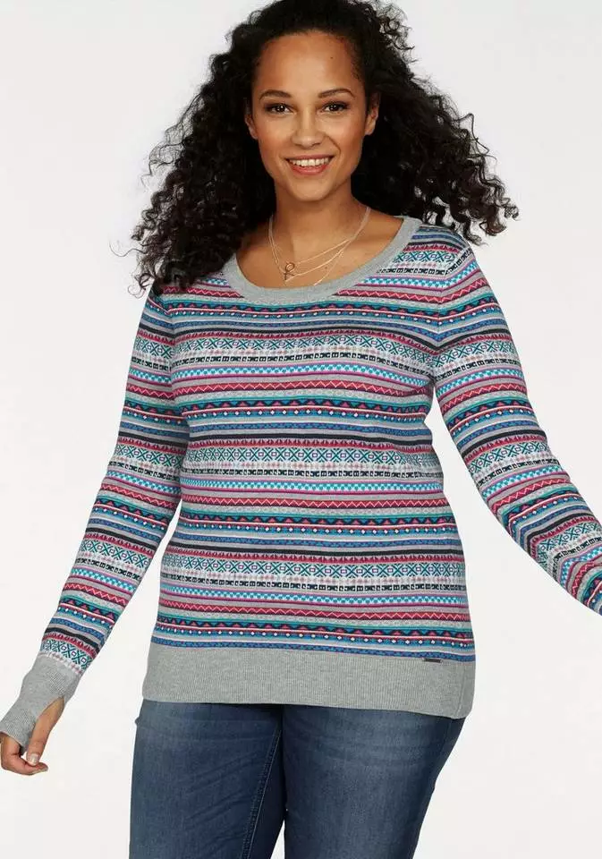 KangaROOS Rundhalspullover im bunt gemusterten Jaquard-Feinstrick Rosa-bunt, Hellgrau-meliert-bunt, Wollweiß-grau-bunt, Schwarz-rot-bunt 12 KangaROOS Rundhalspullover im bunt gemusterten Jaquard-Feinstrick Rosa-bunt, Hellgrau-meliert-bunt, Wollweiß-grau-bunt, Schwarz-rot-bunt – Bild 12