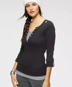 KangaROOS 2-in-1-Shirt mit geöffneter Zierknopfleiste und Turn-up Ärmeln Schwarz-weiß, Himbeere-marine-weiß, Türkis-schwarz-weiß, Marine-weiß