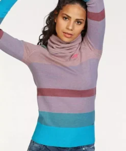 KangaROOS Rollkragenpullover gestreift mit hohem Stehkragen Blau-mittelblau, Beige-rosa, Hellgrau-t&uuml;rkis-gestreift, Altrosa-t&uuml;rkis
