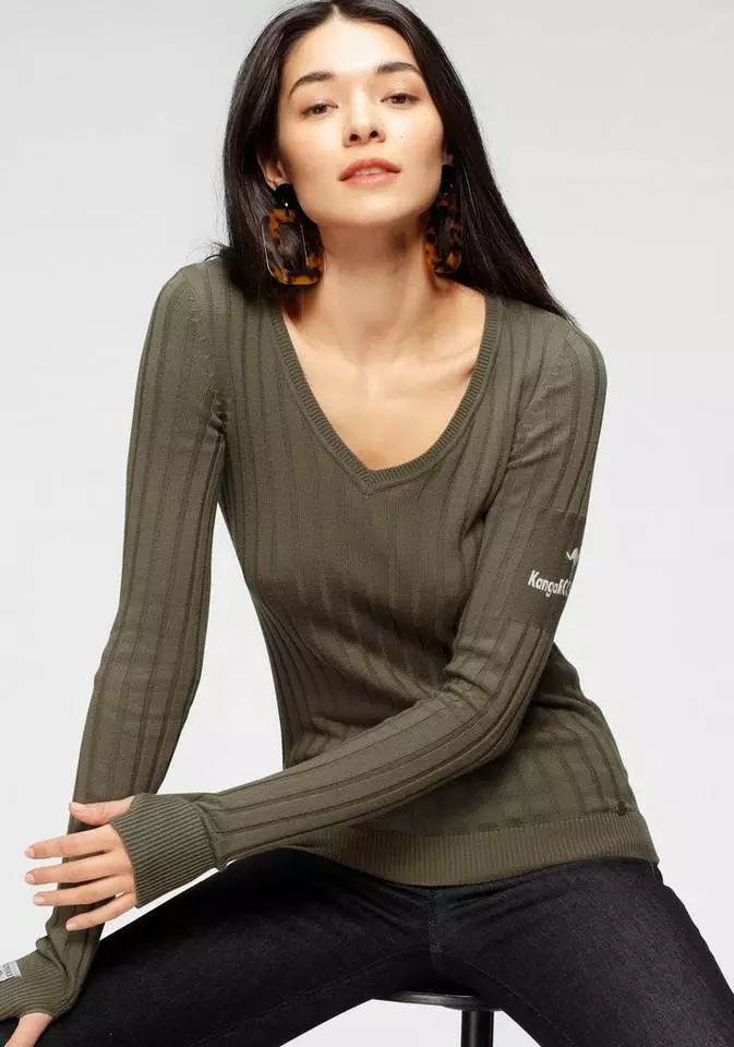 KangaROOS V-Ausschnitt-Pullover in breit geripptem Feinstrick Hellgrau-melange, Aquablau, Marine, Khaki 24 KangaROOS V-Ausschnitt-Pullover in breit geripptem Feinstrick Hellgrau-melange, Aquablau, Marine, Khaki – Bild 24