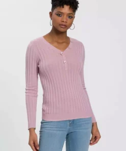 KangaROOS Strickpullover mit Knöpfen in gestreift und uni Rosa, Marine, Graublau