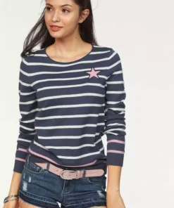 KangaROOS Streifenpullover mit kontrastfarbigen, aufgenähten Sternen Schwarz-grau-wollwei&szlig;-gestreift, Blau-wei&szlig;-rosa-gestreift, Wollwei&szlig;-blau-hellpink-gestreift -KangaROOS Verkaufsladen 26891840