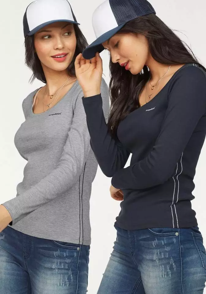 KangaROOS Langarmshirt (Packung, 2-tlg., 2er-Pack) im Doppelpack in toller Basic-Form Marine | grau-meliert, Blau-himbeere, Schwarz-weiß 13 KangaROOS Langarmshirt (Packung, 2-tlg., 2er-Pack) im Doppelpack in toller Basic-Form Marine | grau-meliert, Blau-himbeere, Schwarz-weiß – Bild 13