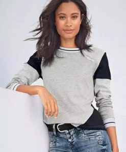 KangaROOS Sweatshirt im Colorblocking-Design mit Pünktchen Rosa-weiß-hellgrau-bedruckt, Schwarz-hellgrau-meliert, Himbeere-meliert, Marine-hellblau -KangaROOS Verkaufsladen 27384223