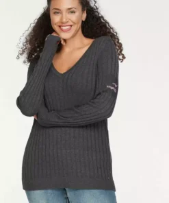 KangaROOS V-Ausschnitt-Pullover in breit geripptem Feinstrick Hellgrau-melange, Aquablau, Marine, Khaki 46 KangaROOS V-Ausschnitt-Pullover in breit geripptem Feinstrick Hellgrau-melange, Aquablau, Marine, Khaki -KangaROOS Verkaufsladen 27422342