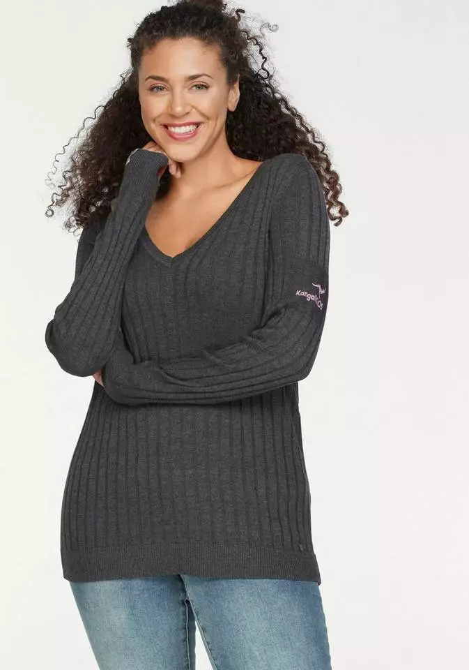 KangaROOS V-Ausschnitt-Pullover in breit geripptem Feinstrick Hellgrau-melange, Aquablau, Marine, Khaki 20 KangaROOS V-Ausschnitt-Pullover in breit geripptem Feinstrick Hellgrau-melange, Aquablau, Marine, Khaki – Bild 20