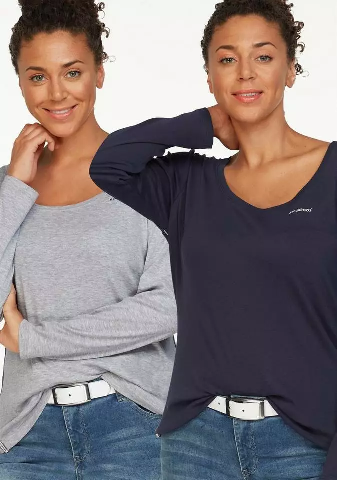KangaROOS Langarmshirt (Packung, 2-tlg., 2er-Pack) im Doppelpack in toller Basic-Form Marine | grau-meliert, Blau-himbeere, Schwarz-weiß 15 KangaROOS Langarmshirt (Packung, 2-tlg., 2er-Pack) im Doppelpack in toller Basic-Form Marine | grau-meliert, Blau-himbeere, Schwarz-weiß – Bild 15