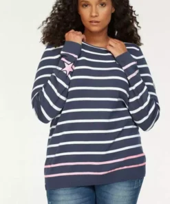 KangaROOS Streifenpullover mit kontrastfarbigen, aufgenähten Sternen Schwarz-grau-wollwei&szlig;-gestreift, Blau-wei&szlig;-rosa-gestreift, Wollwei&szlig;-blau-hellpink-gestreift -KangaROOS Verkaufsladen 27423773