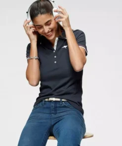KangaROOS Poloshirt mit kontrastfarbenem, gestreiftem Kragen und Ärmelbündchen