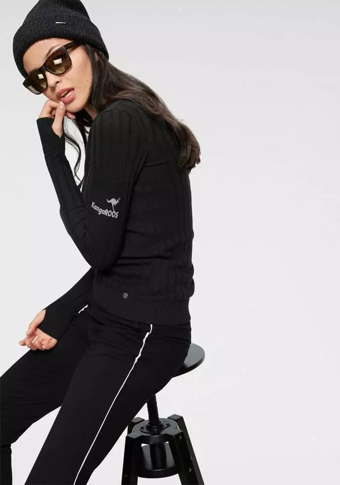 KangaROOS V-Ausschnitt-Pullover in breit geripptem Feinstrick Hellgrau-melange, Aquablau, Marine, Khaki 1 KangaROOS V-Ausschnitt-Pullover in breit geripptem Feinstrick Hellgrau-melange, Aquablau, Marine, Khaki