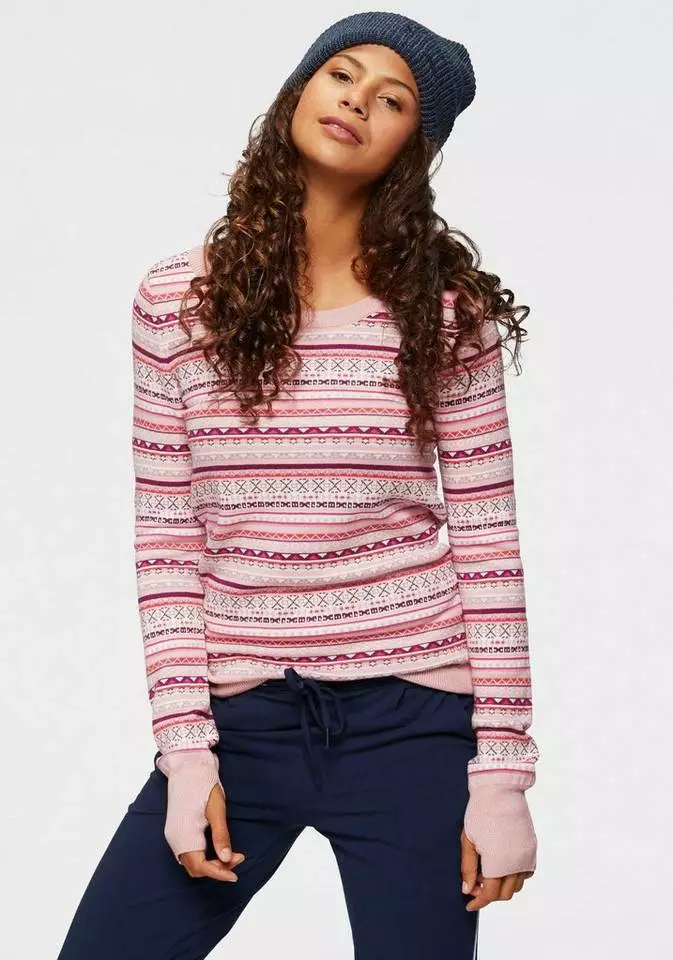 KangaROOS Rundhalspullover im bunt gemusterten Jaquard-Feinstrick Rosa-bunt, Hellgrau-meliert-bunt, Wollweiß-grau-bunt, Schwarz-rot-bunt 1 KangaROOS Rundhalspullover im bunt gemusterten Jaquard-Feinstrick Rosa-bunt, Hellgrau-meliert-bunt, Wollweiß-grau-bunt, Schwarz-rot-bunt