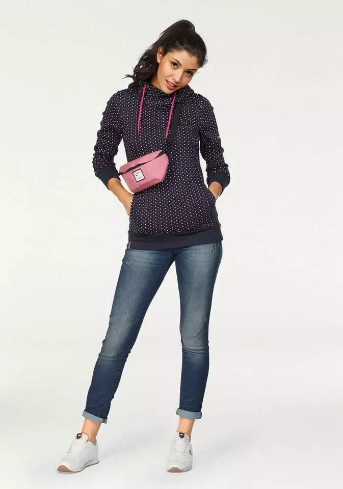 KangaROOS Kapuzensweatshirt mit überlappendem Kapuzen-Kragen Beere-bedruckt, Schwarz-gepunktet, Marine-pink-gepunktet 7 KangaROOS Kapuzensweatshirt mit überlappendem Kapuzen-Kragen Beere-bedruckt, Schwarz-gepunktet, Marine-pink-gepunktet – Bild 7