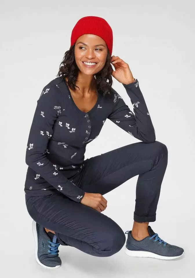 KangaROOS Langarmshirt mit modischem Vögel-Allover-Druck und Knopfleiste Weiß, Marine 4 KangaROOS Langarmshirt mit modischem Vögel-Allover-Druck und Knopfleiste Weiß, Marine – Bild 4