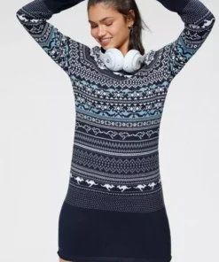 KangaROOS Strickkleid im kontrastreichen Norweger-Design Schwarz-weiß-gemustert, Blau-weiß-gemustert