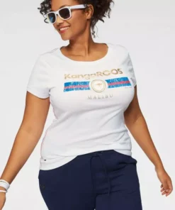 KangaROOS T-Shirt mit Label Metallic Print Hellgrau-meliert, T&uuml;rkis, Schwarz, Marine -KangaROOS Verkaufsladen 30207497