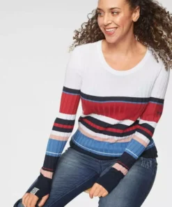 KangaROOS Rundhalspullover im sportivem Streifen-Design Bunt-lila, Weiß-marine-rot-gestreift, Wollweiß-rosa, Pink-orange-grün 17 KangaROOS Rundhalspullover im sportivem Streifen-Design Bunt-lila, Weiß-marine-rot-gestreift, Wollweiß-rosa, Pink-orange-grün -KangaROOS Verkaufsladen 30208133