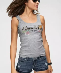KangaROOS Tanktop mit femininem Frontdruck Hellgrau-meliert, Marine, Schwarz-bedruckt, Apricot -KangaROOS Verkaufsladen 30739474
