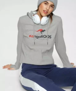 KangaROOS Kapuzensweatshirt mit sportiven Logo-Prints Schwarz, Hellgrau-meliert