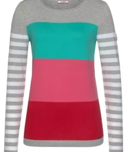 KangaROOS Rundhalspullover in modischer Streifenoptik Beere-rosa, Marine-rot-hellgrau, Hellgrau-türkis-pink, Wollweiß-rosa-dunkelgrün -KangaROOS Verkaufsladen 32e5f33a 647f 534a aca1 ea412d61813a