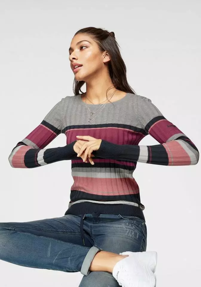 KangaROOS Rundhalspullover im sportivem Streifen-Design Bunt-lila, Weiß-marine-rot-gestreift, Wollweiß-rosa, Pink-orange-grün 6 KangaROOS Rundhalspullover im sportivem Streifen-Design Bunt-lila, Weiß-marine-rot-gestreift, Wollweiß-rosa, Pink-orange-grün – Bild 6