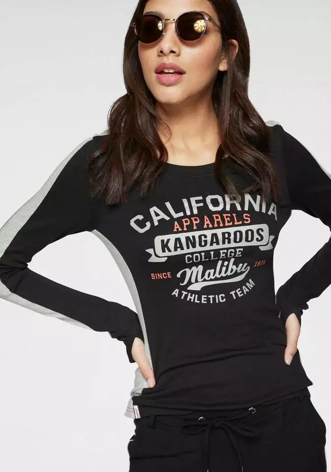 KangaROOS Longsleeve mit großem Label-Print vorne Schwarz-hellgrau-meliert, Hellgrau-meliert-rosa, Marine-weiß 1 KangaROOS Longsleeve mit großem Label-Print vorne Schwarz-hellgrau-meliert, Hellgrau-meliert-rosa, Marine-weiß