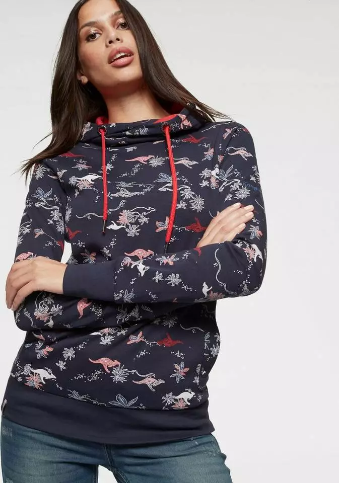 KangaROOS Kapuzensweatshirt im Allover-Print mit kontrastfarbenem Kapuzen-Futter 1 KangaROOS Kapuzensweatshirt im Allover-Print mit kontrastfarbenem Kapuzen-Futter