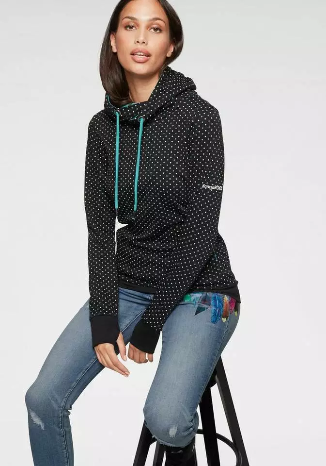 KangaROOS Kapuzensweatshirt mit überlappendem Kapuzen-Kragen Beere-bedruckt, Schwarz-gepunktet, Marine-pink-gepunktet 10 KangaROOS Kapuzensweatshirt mit überlappendem Kapuzen-Kragen Beere-bedruckt, Schwarz-gepunktet, Marine-pink-gepunktet – Bild 10