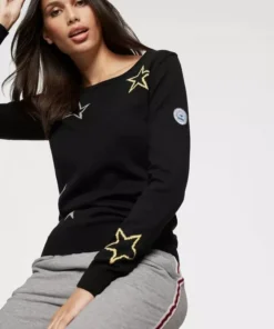 KangaROOS Rundhalspullover mit Sternen-Muster Marine, Schwarz-gelb