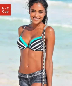 KangaROOS Push-Up-Bikini-Top »Anita«, im sportlichen Blockstreifendesign Schwarz-weiß, Marine-weiß