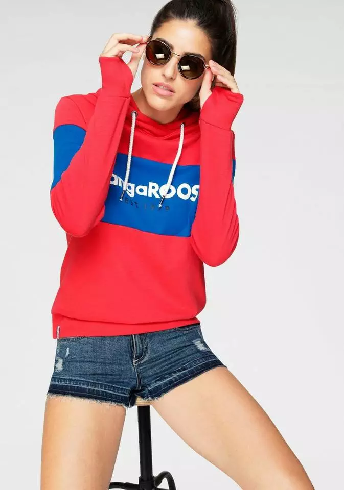 KangaROOS Hoodie mit Markennamen auf der Brust Pink-marine-gestreift, Rot-blau-gestreift 1 KangaROOS Hoodie mit Markennamen auf der Brust Pink-marine-gestreift, Rot-blau-gestreift