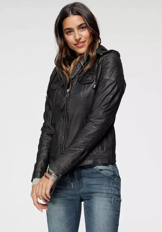 KangaROOS Lederjacke mit Kapuze aus Shirt-Ware Graublau-washed, Schwarz-washed, Stone-washed 9 KangaROOS Lederjacke mit Kapuze aus Shirt-Ware Graublau-washed, Schwarz-washed, Stone-washed – Bild 9