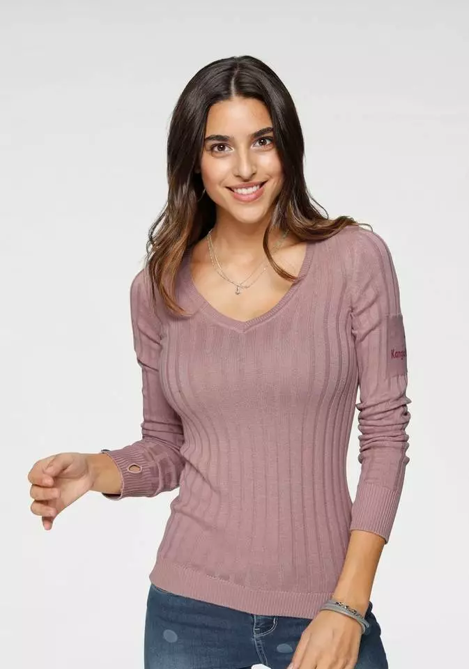 KangaROOS V-Ausschnitt-Pullover in breit geripptem Feinstrick Hellgrau-melange, Aquablau, Marine, Khaki 25 KangaROOS V-Ausschnitt-Pullover in breit geripptem Feinstrick Hellgrau-melange, Aquablau, Marine, Khaki – Bild 25