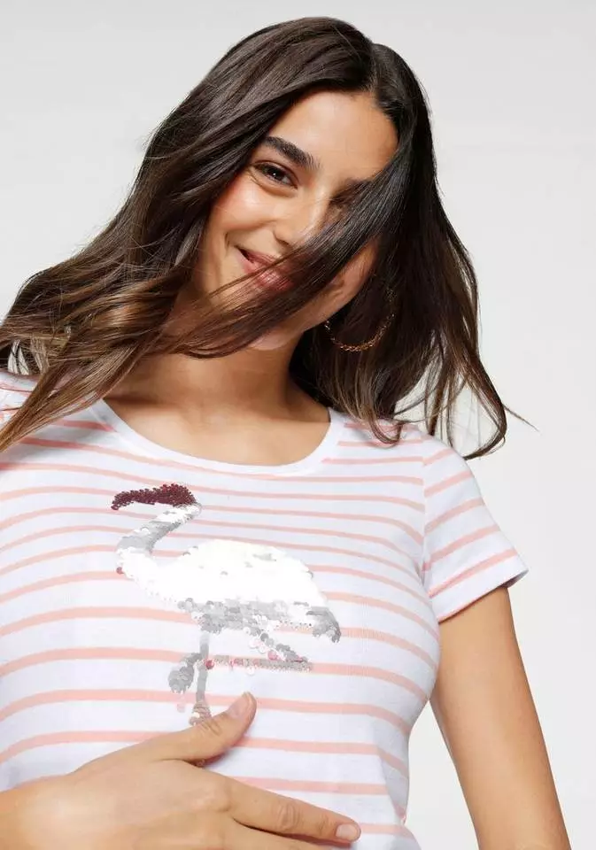 KangaROOS T-Shirt mit Wende-Pailletten Rosa-weiß, Marine-weiß 4 KangaROOS T-Shirt mit Wende-Pailletten Rosa-weiß, Marine-weiß – Bild 4