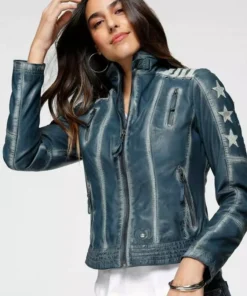 KangaROOS Bikerjacke mit vielen Ösen, Zippern und aufgenähten Sternen Black-used, Blue-used -KangaROOS Verkaufsladen 35213018