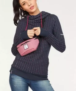 KangaROOS Kapuzensweatshirt mit überlappendem Kapuzen-Kragen Beere-bedruckt, Schwarz-gepunktet, Marine-pink-gepunktet