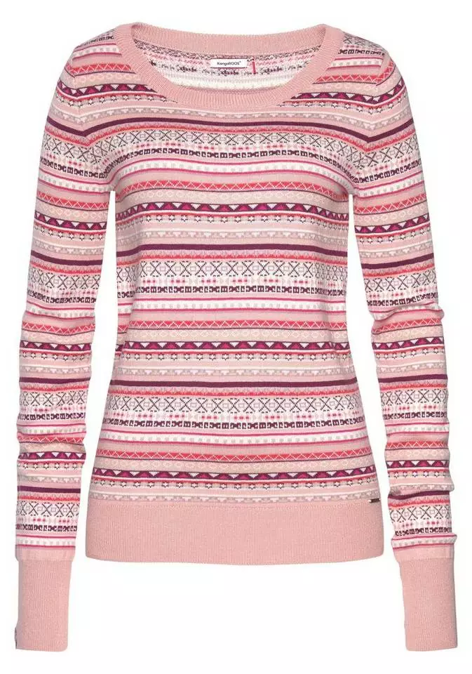 KangaROOS Rundhalspullover im bunt gemusterten Jaquard-Feinstrick Rosa-bunt, Hellgrau-meliert-bunt, Wollweiß-grau-bunt, Schwarz-rot-bunt 5 KangaROOS Rundhalspullover im bunt gemusterten Jaquard-Feinstrick Rosa-bunt, Hellgrau-meliert-bunt, Wollweiß-grau-bunt, Schwarz-rot-bunt – Bild 5